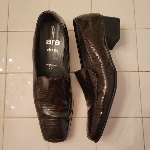 Ara Classic Echt Leder‎ Brown Leather Heeled Loafers  7.5G Germany US10 - Picture 1 of 8